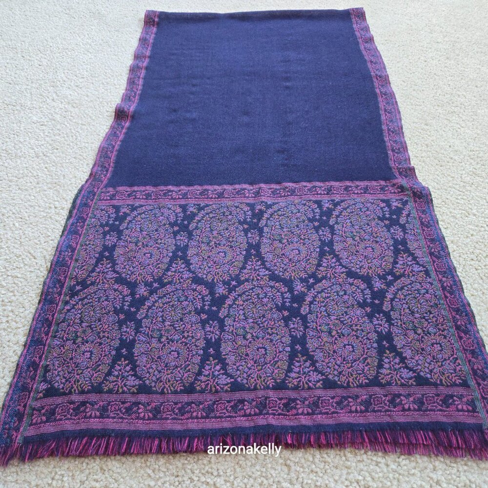 Petrusse Paris Wool Lightweight Purple Jacquard Embroidered Scarf - Picture 9 of 10